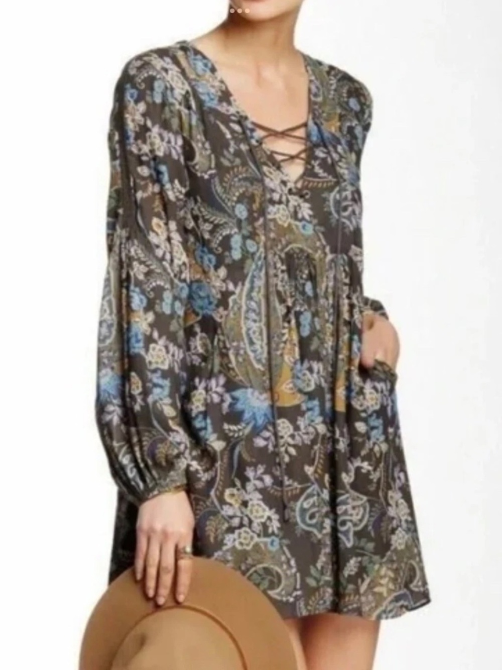 🌿 Free People Paisley Boho Mini Dress — Size M 🌿
